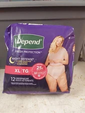 Depend Night Defense Underwear, Sz. X Large Overnight Absorbency, 12 Count - New