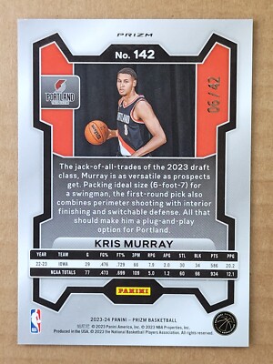 2023-24 Panini Prizm RC Rookie PINK PULSAR 06 /42 Kris Murray SSP