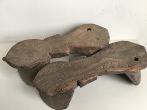 Antique Asian Chinese Carved Wooden Platform Sandal Shoes