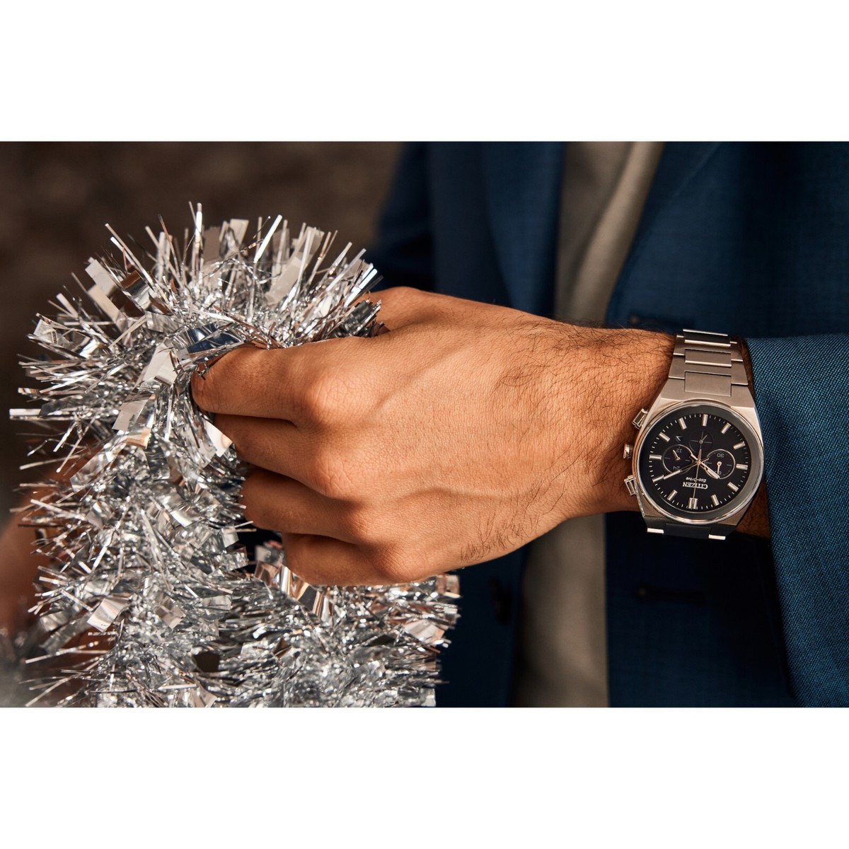 Citizens Mens Eco-Drive Chronograph Silver Stainless Steel Watch 