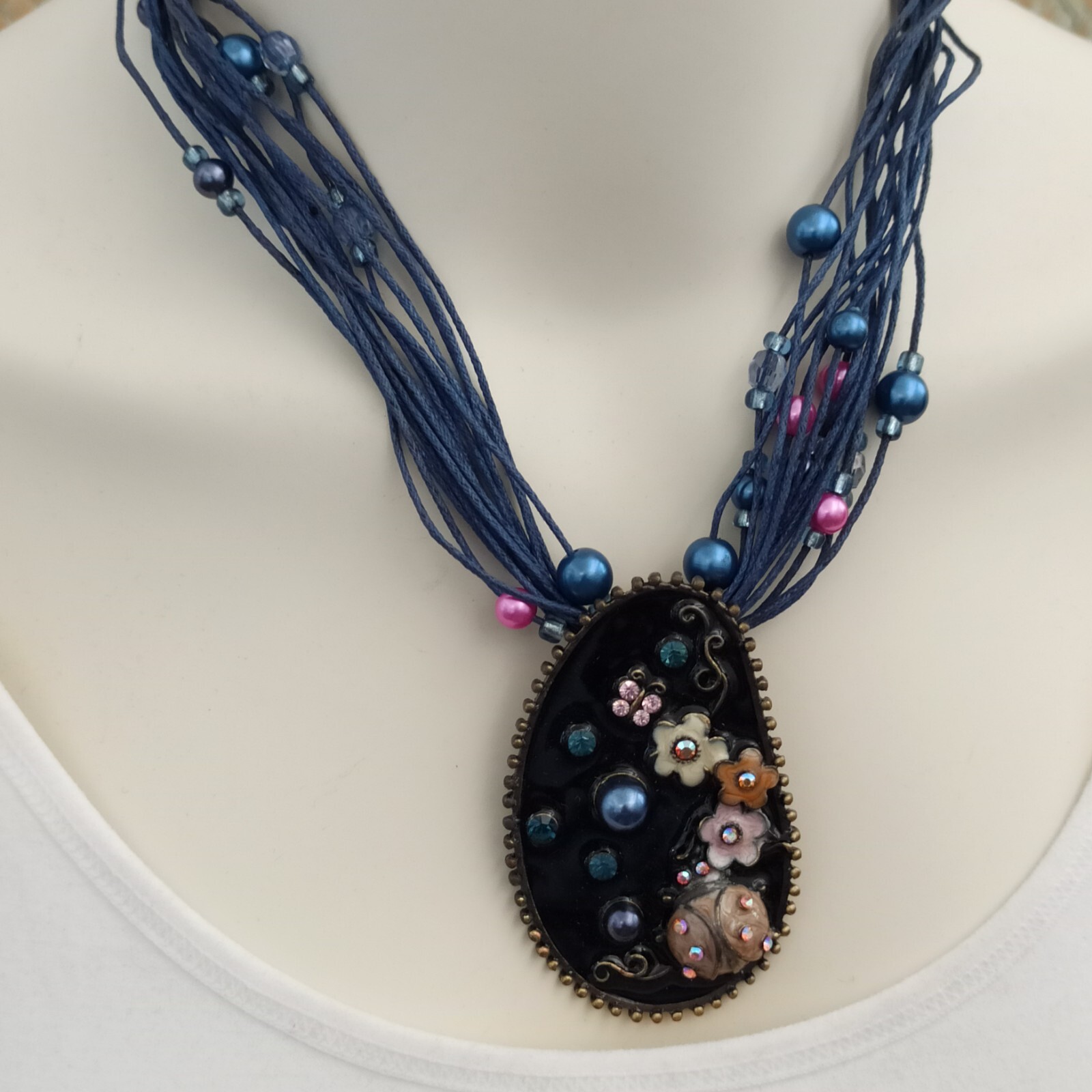 Statement Multi Strand Necklace Enamel Amorphic P… - image 14