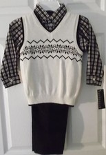 BOYS' VAN HEUSEN 3-PIECE SET - SWEATER VEST PLAID SHIRT CORDUROY PANTS - 4 - NWT