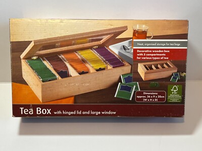 Holz Teedose Organizer Teebeutel Truhen, Teedose mit Klappdeckel und großem Fenster