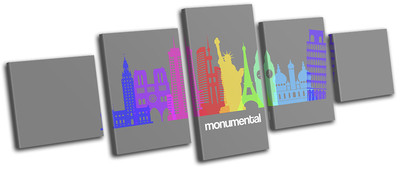 World Monuments Rainbow City MULTI Leinwand Wand Kunst Bild drucken