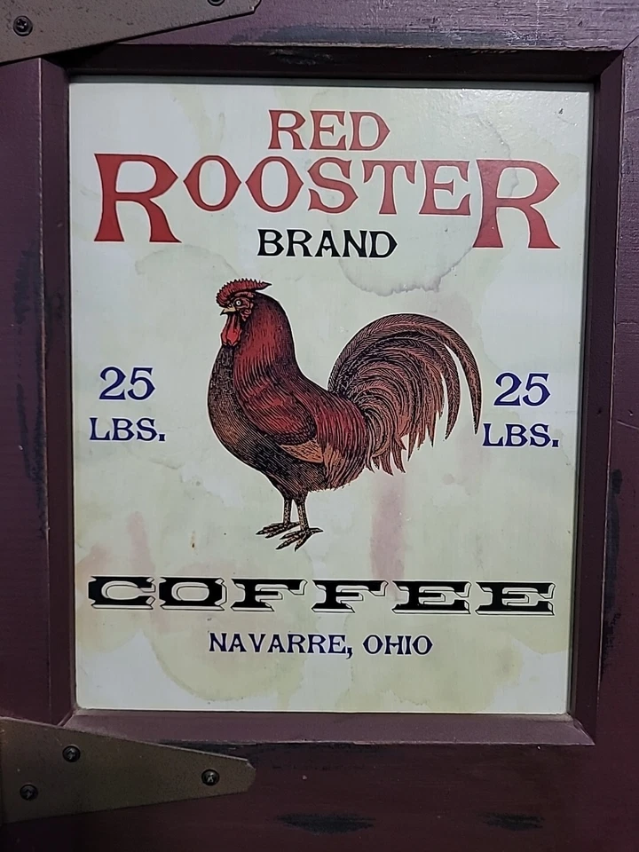 RUSTIC FRAMED PRINT SIGN RED ROOSTER BRAND COFFEE ADVERTISING - Image 2 of 4