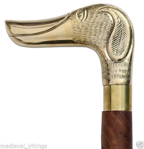 Messing Hundekopf Griff Spazierstock Vintage Holzstock Designer Antik Geschenk - Bild 1 von 3