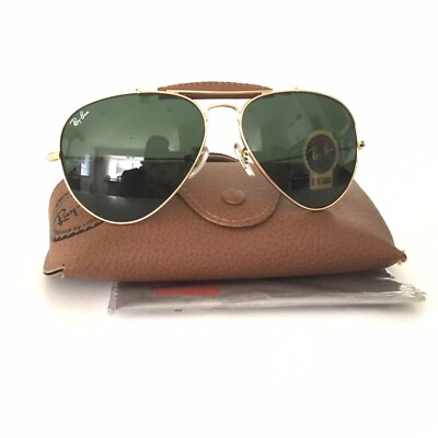 Ray Ban Sunglasses RB 34200 Gold Aviator Leather Large 001/M9 New
