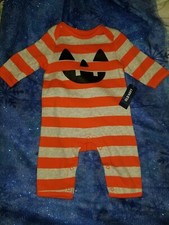 OLD NAVY HALLOWEEN LONG SLEEVE ORANGE GRAY STRIPED OUTFIT-0-3 MONTHS-NEW