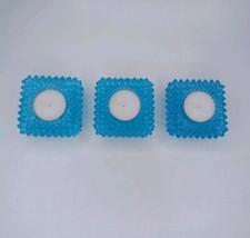 Blue Square Hobnail Glass Tealight Candle Holder Set Of 3 Holders