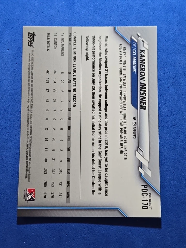 2020 Kameron Misner ROOKIE RC Topps Pro Debut Chrome #PDC-170 - Image 2 of 2