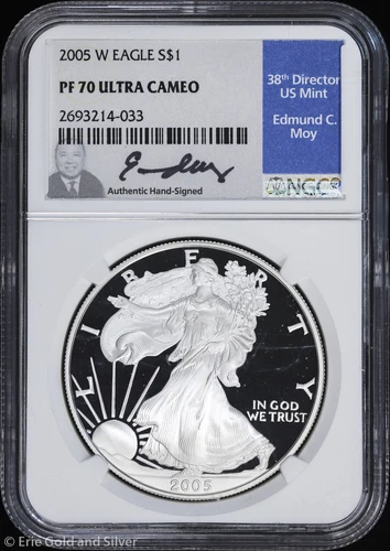 2005-W $1 Proof American Silver Eagle NGC PF 70 UC | Edmund Moy Signed