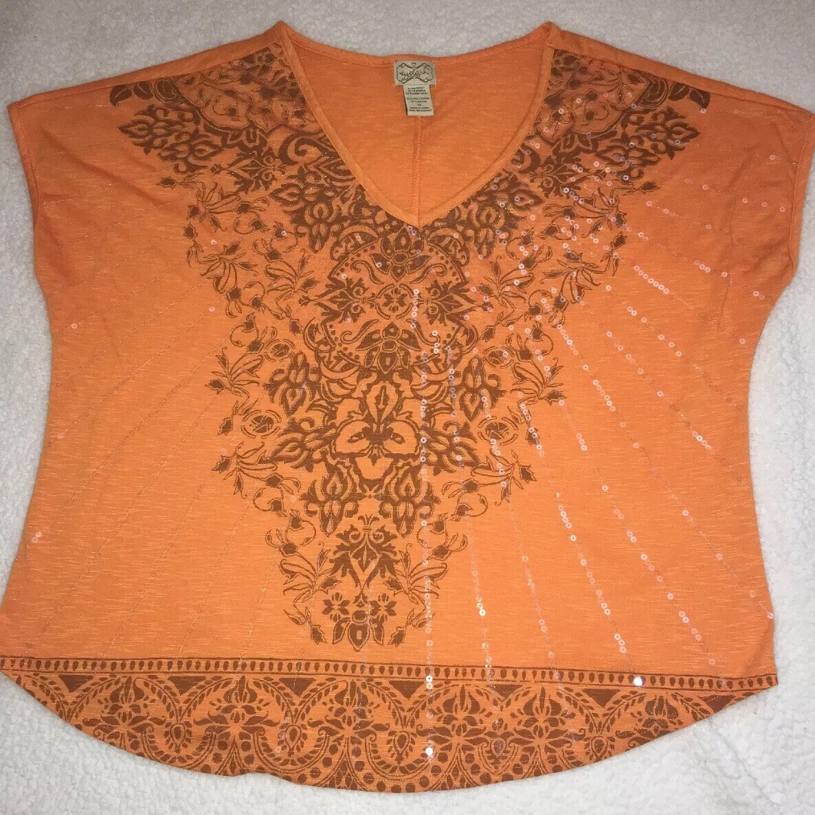 Womens Plus EYELASH COUTURE Size 1X Orange Blouse