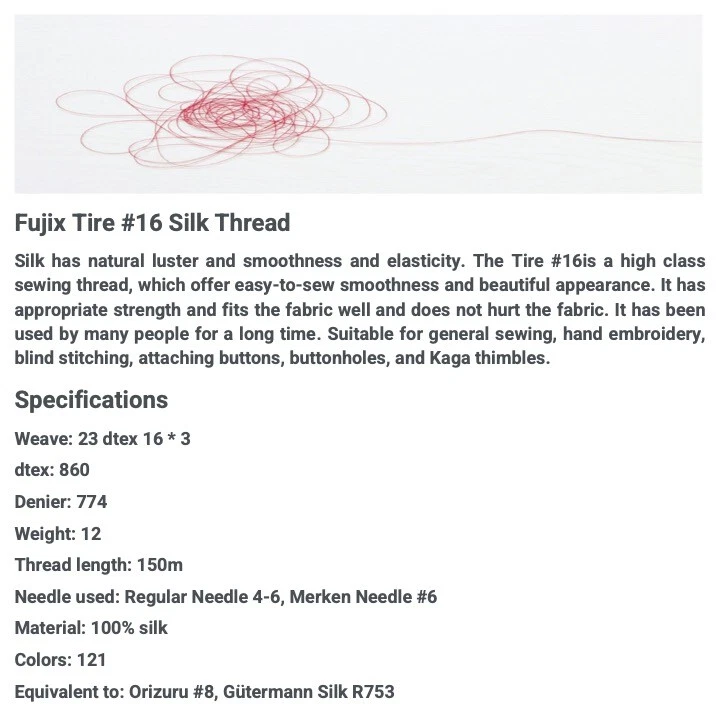 Fujix Tire 16 Silk Thread, 23 dtex 16x3, 20m, 121 Vibrant Colors - Image 2 of 4