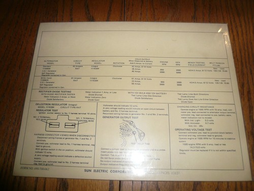 Chevrolet Corvette 1970 Sun Service System Chart 350 350 HP - Formulario 690-700-062 - Imagen 2 de 2
