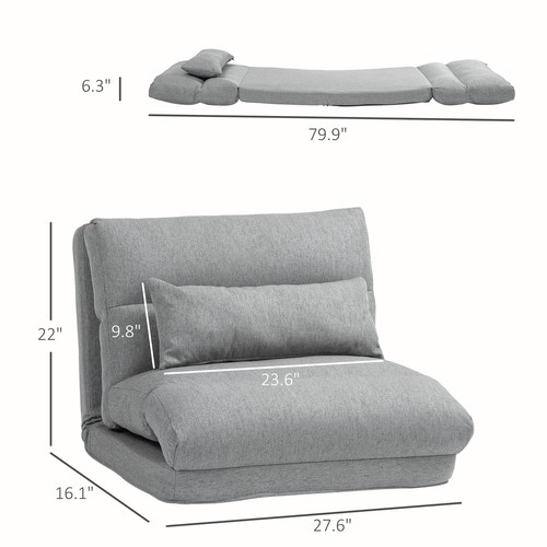 HOMCOM Folding Floor Chair, Convertible Lazy Sofa Bed, Floor Couch with 6-Positi - Picture 5 of 8