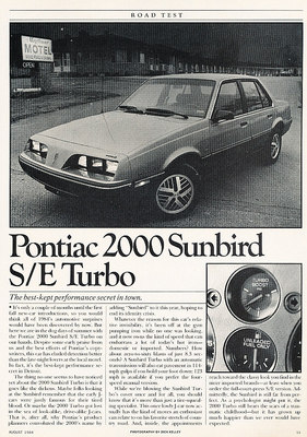 1984 Pontiac 2000 Sunbird S/E Turbo - Road Test - Classic Article D61