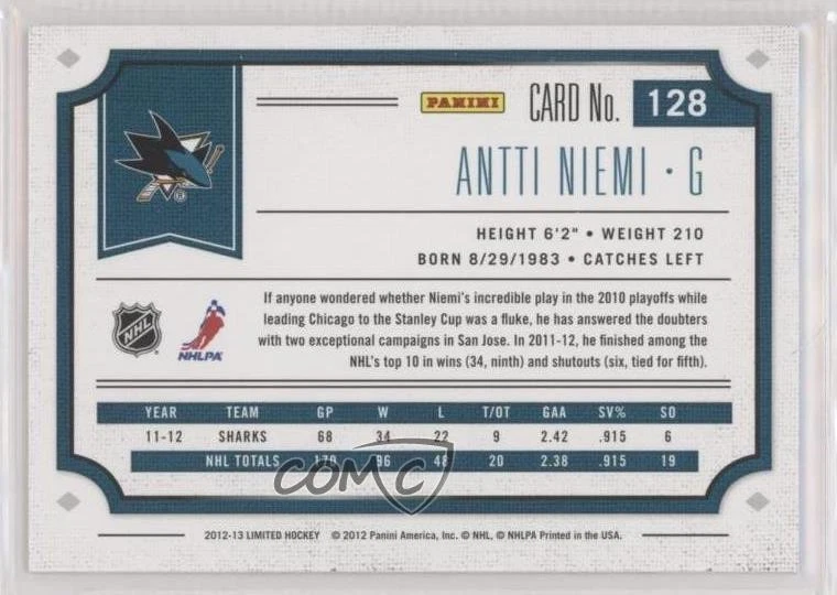 2012-13 Panini Limited Gold /25 Antti Niemi #128 - Image 2 of 2