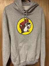 Buc-ee s Gray Long Sleeve Pullover Hoodie Beaver Logo Sweatshirt Mens Large