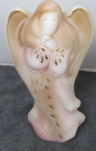 FENTON HAND PAINTED BY S.SHEPHARD & AIR BRUSH BY MIKE HUSK LARGE ANGEL FIGURE