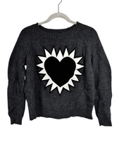 Elizabeth and James Flaming Heart Sweater Women's Size S Dehair Angora Pullover