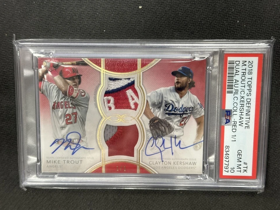 Clayton Kershaw Mike Trout 2018 Definitive Red Dual Patch Auto PSA 10 #TK 1/1