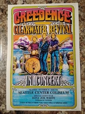 CREEDENCE CLEARWATER REVIVAL SIGNED CONCERT POSTER WITH TWO BACKSTAGE PASSES+COA