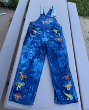 Large BDG Urban Outfitters Blue Tie-Dye Overalls with Jurassic Park Patches
