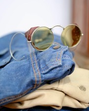 VTG 1940  s Safety Glasses Aviator Motorcycle goggles leather tinted round lens