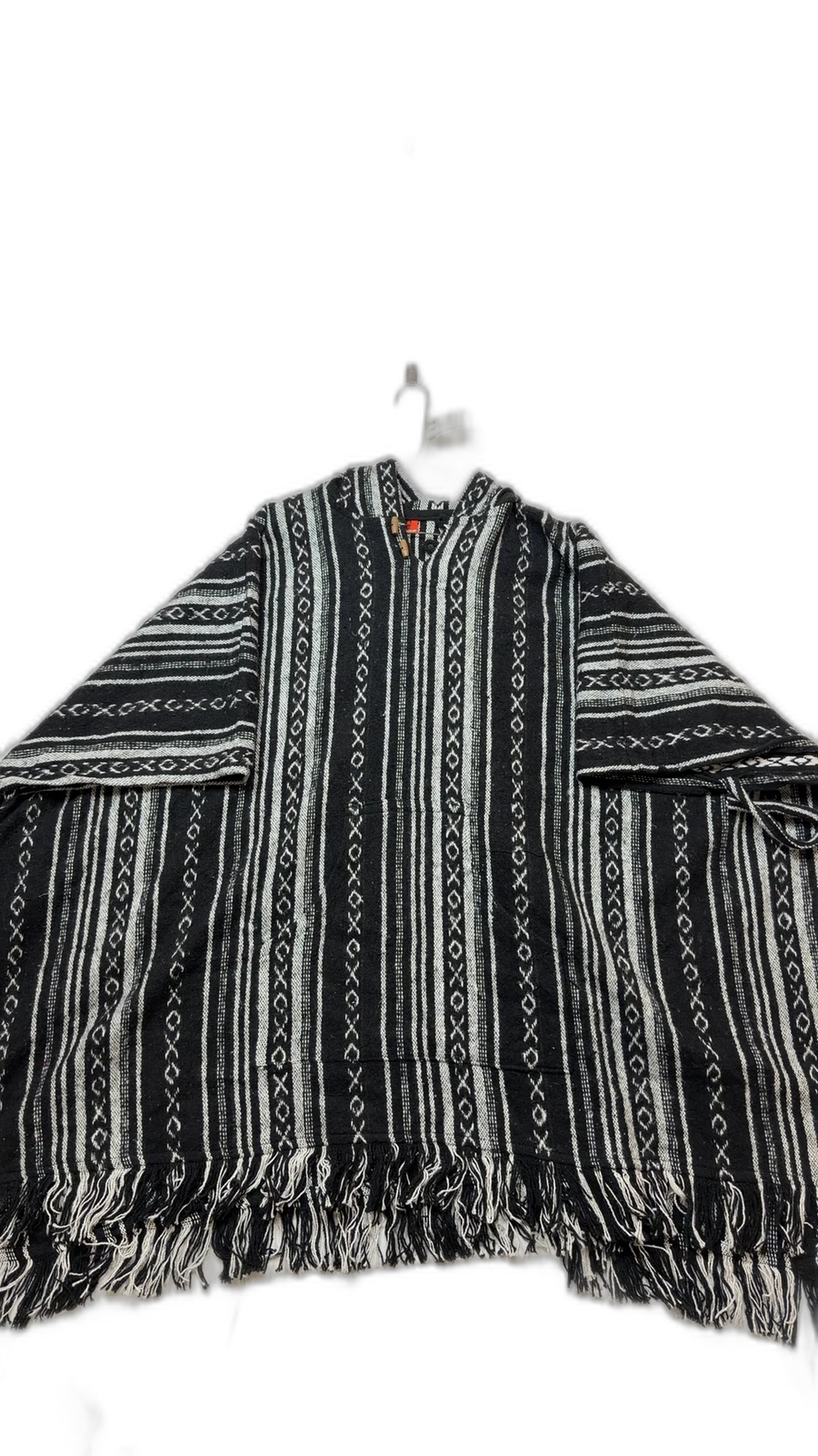 Loud Elephant Black Cotton Striped Poncho Boho Chic size L Mens Casual Hippie