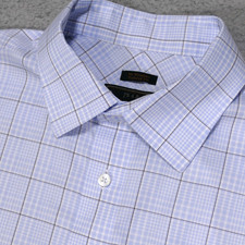 Jos A Bank Reserve Shirt Mens 17-33 Tailored Fit Blue Brown Plaid Long Sleeve