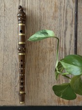 Wood And Brass Bansuri Folk Flute Nepalese Dark Wood
