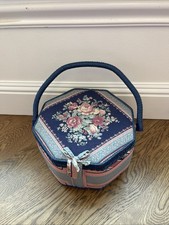 Vintage Octagon Fabric Sewing Basket W/notion...