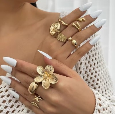 8Pcs Metal Rings Set for Women   Retro Flower & Gothic Style Jewelry