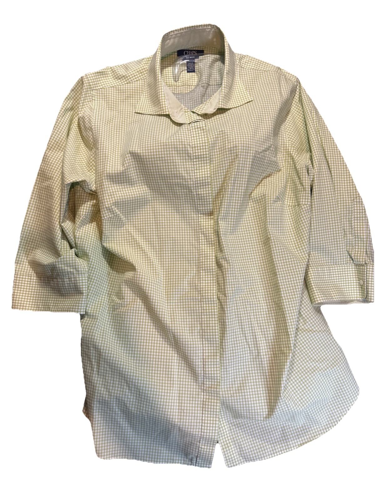 CHAPS Ralph Lauren No Iron Women Plus Size 1X Green Checkered Shirt Button Up image 3
