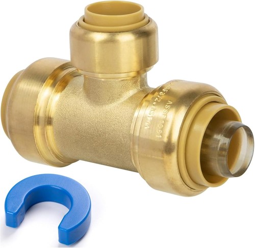 3/4" x 3/4" x 1/2" Reducing Tee Pushfit Brass Fitting for PEX Copper CPVC