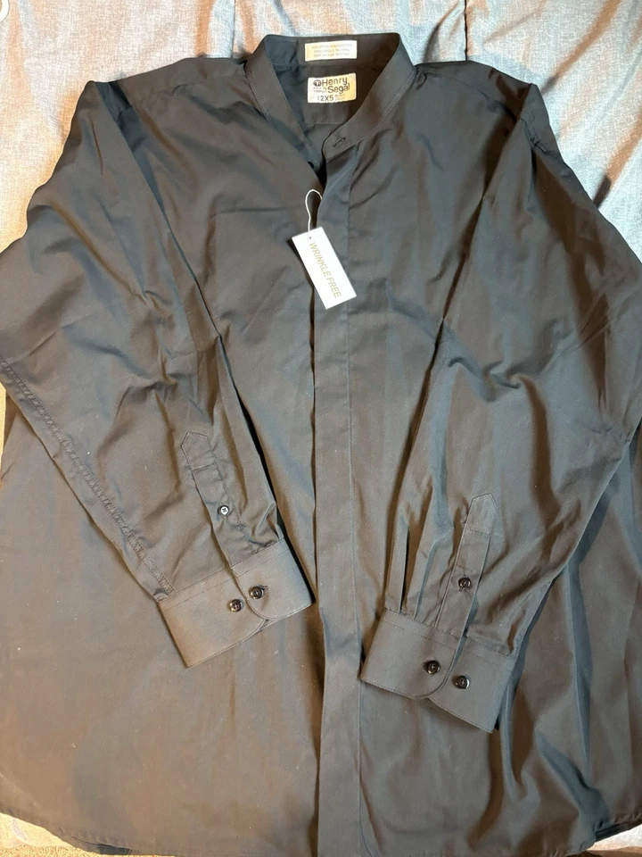 Henry Segal Mens Black Long Sleeve Band Collar Dress Shirt -  18-18 1/2 , 34/35 - Image 3 of 3