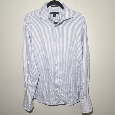 Express Non-Iron Classic Fit Blue/White Striped Dress Shirt M