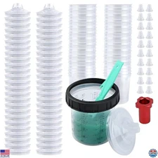50 Pack 20 Ounce Disposable Paint Spray Gun Cups with Lids, Adapter & Stirrer