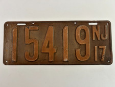 1917 New Jersey License Plate All Original Faded, But Should Clean Up