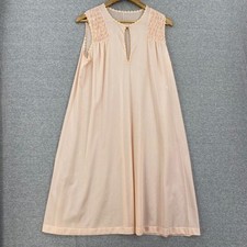 Vintage Gossard Artemis Nightgown Womens Large Pink Smocked Sleeveless Lace Trim
