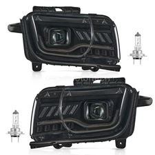 Headlights for 10-13 Chevy Camaro with Switchback DRL LED Tube Black Projector