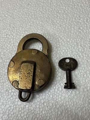 Antique Brass Pad Lock Ames Sword Co. with Key  Patd 1882 Working