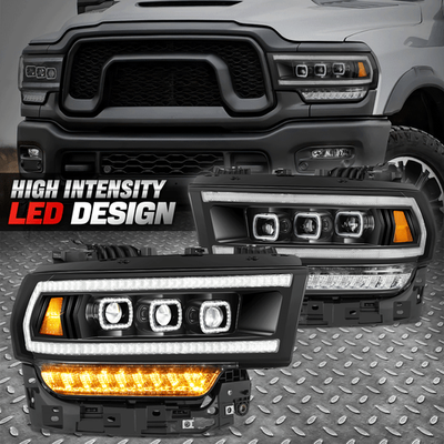#ad Black Start up LED DRL Sequential Tri Projector Headlights for 19 24 Ram Truck $574.75