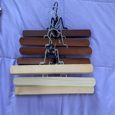 Lot Of 7 Vtg Wooden Felt Lined Pant Skirt Hangers Metal Clamp Swivel Hooks 11