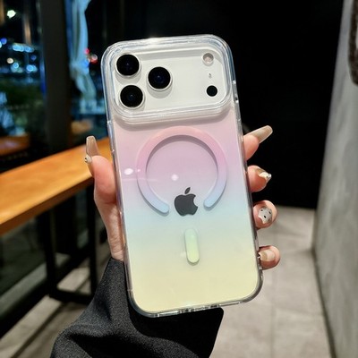 For iPhone 17 Pro Max 16 15 14 13 12 11 Gradient Transparent Magnetic Phone Case