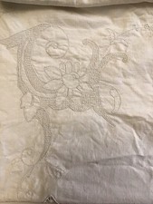 Tovaglia Di Lino Ricamata A Mano Cm.146xcm. 140 Colore Bianco 