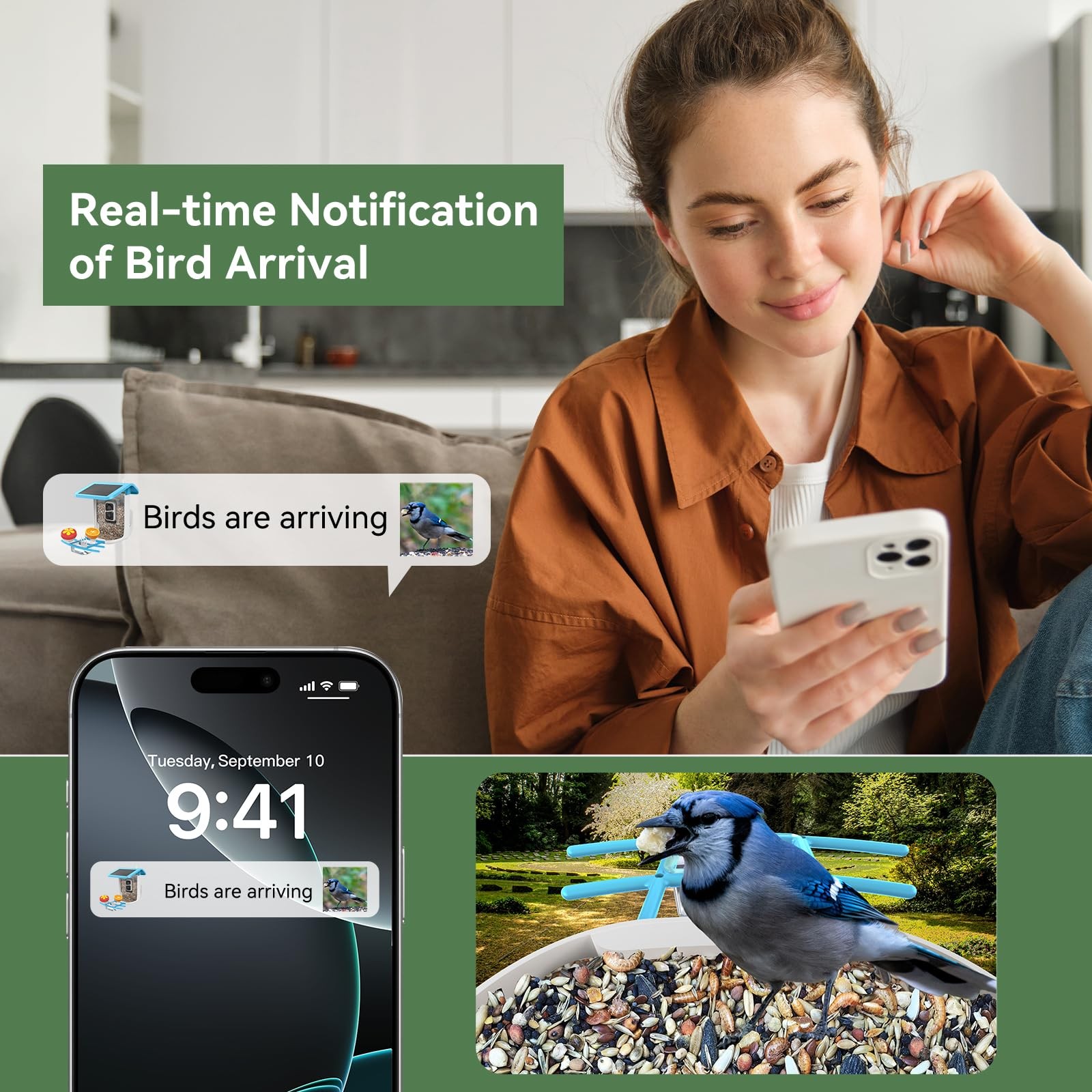 Smart Bird Feeder with Camera, Solar Bird Feeder - 2K HD Live Video Camera AI