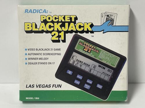 Vintage Radica Blackjack 21 Pocket Handheld Electronic Video Game Model 1350 NOS