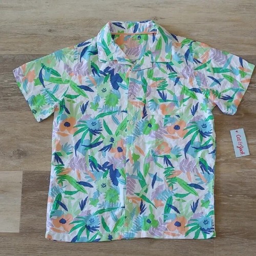 NWT Cat & Jack Boys 100% Rayon Colorful Floral Button Down Shirt Size XL (14)