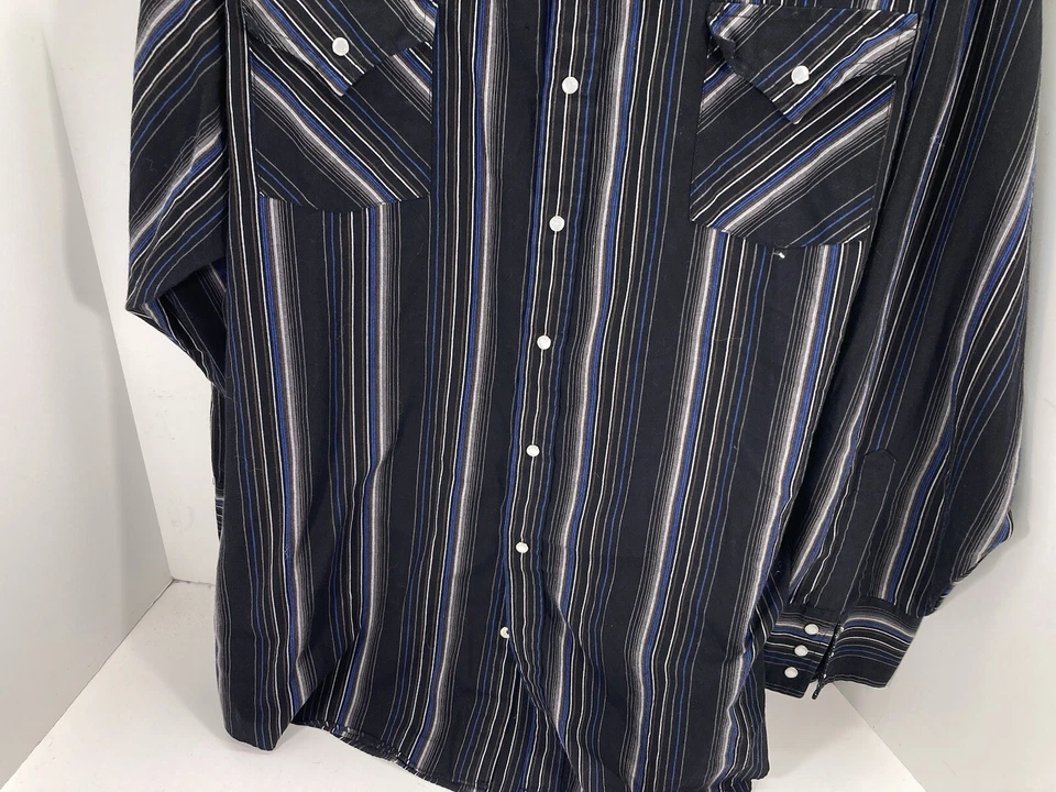 Ely Plains Big Man Pearl Snap Shirt Men Size Big 3X Black Stripe Long Sleeve - Image 3 of 4